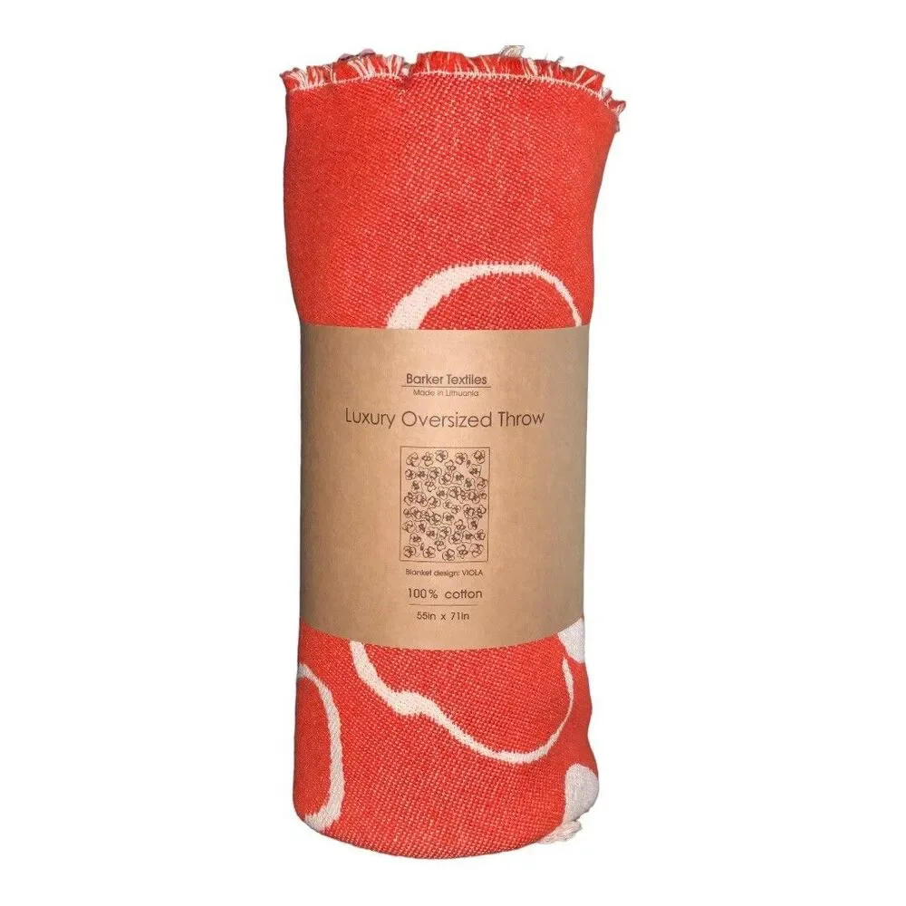 NEW Barker Textiles Orange Luxury Oversized Throw Floral Print 55” x 71”